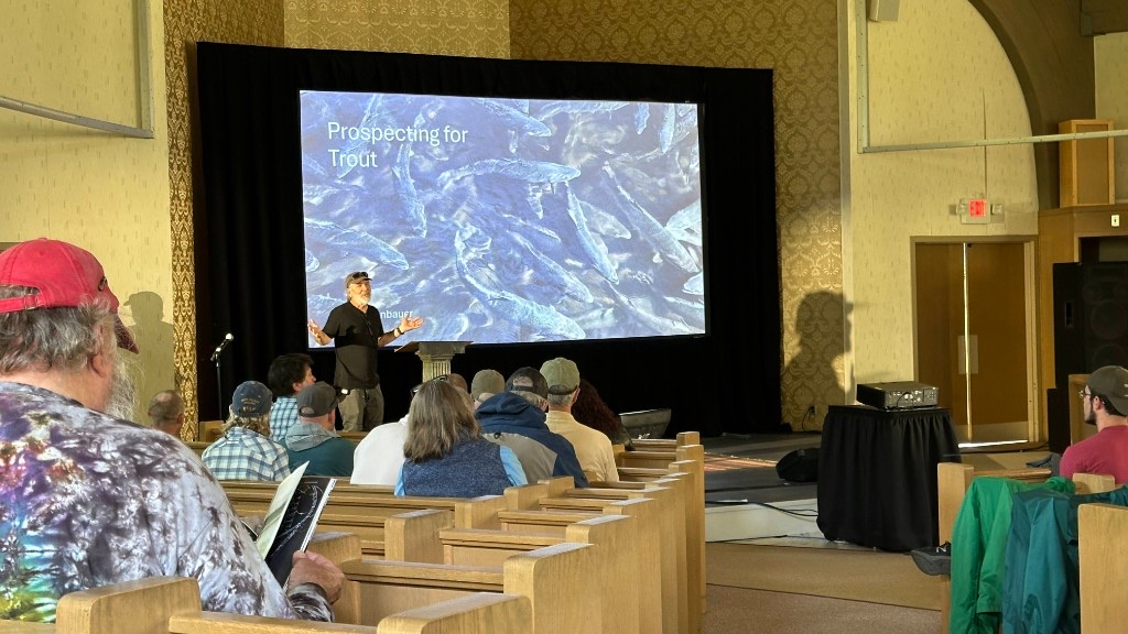 Tom Rosenbauer presenting Prospecting for Trout at the 2025 Battenkill festival.