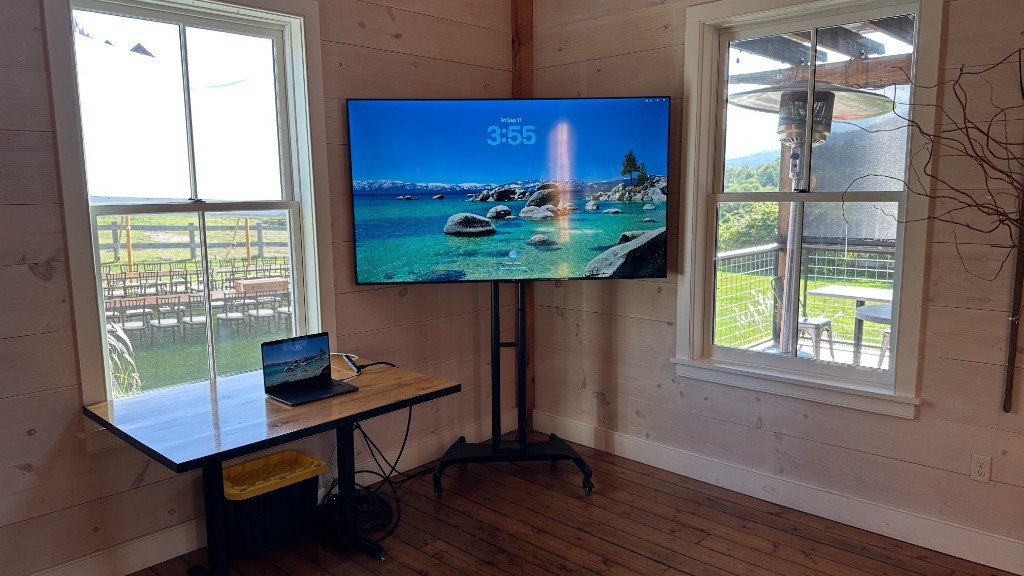 75-inch monitor at a Hill Farm Inn wedding.