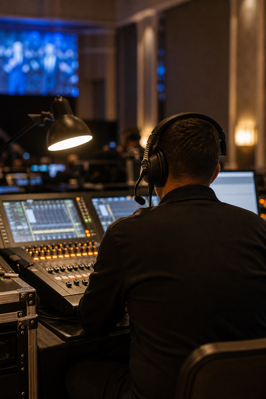 AV lead working a front-of-house console.