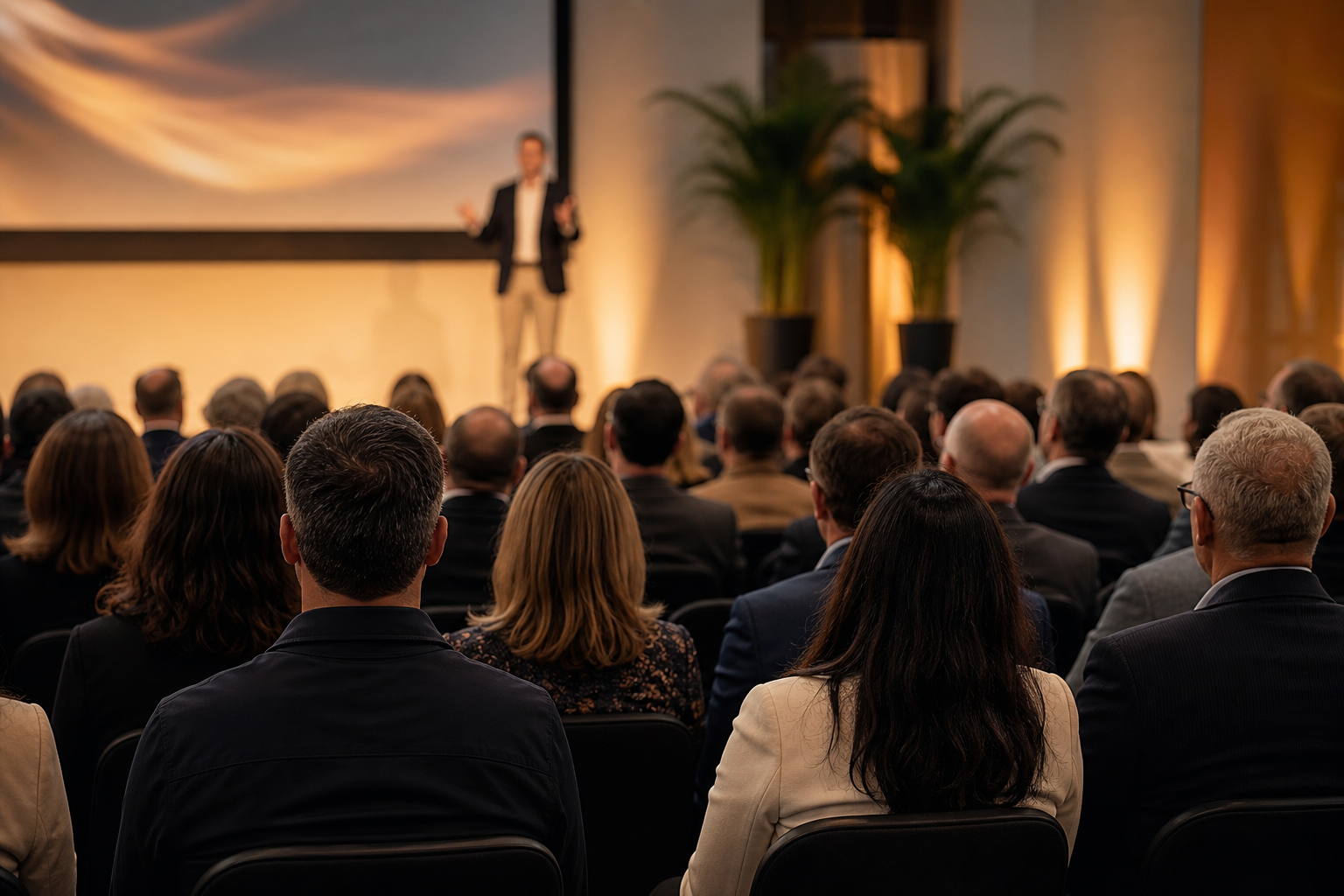 Audience watching a live presentation.