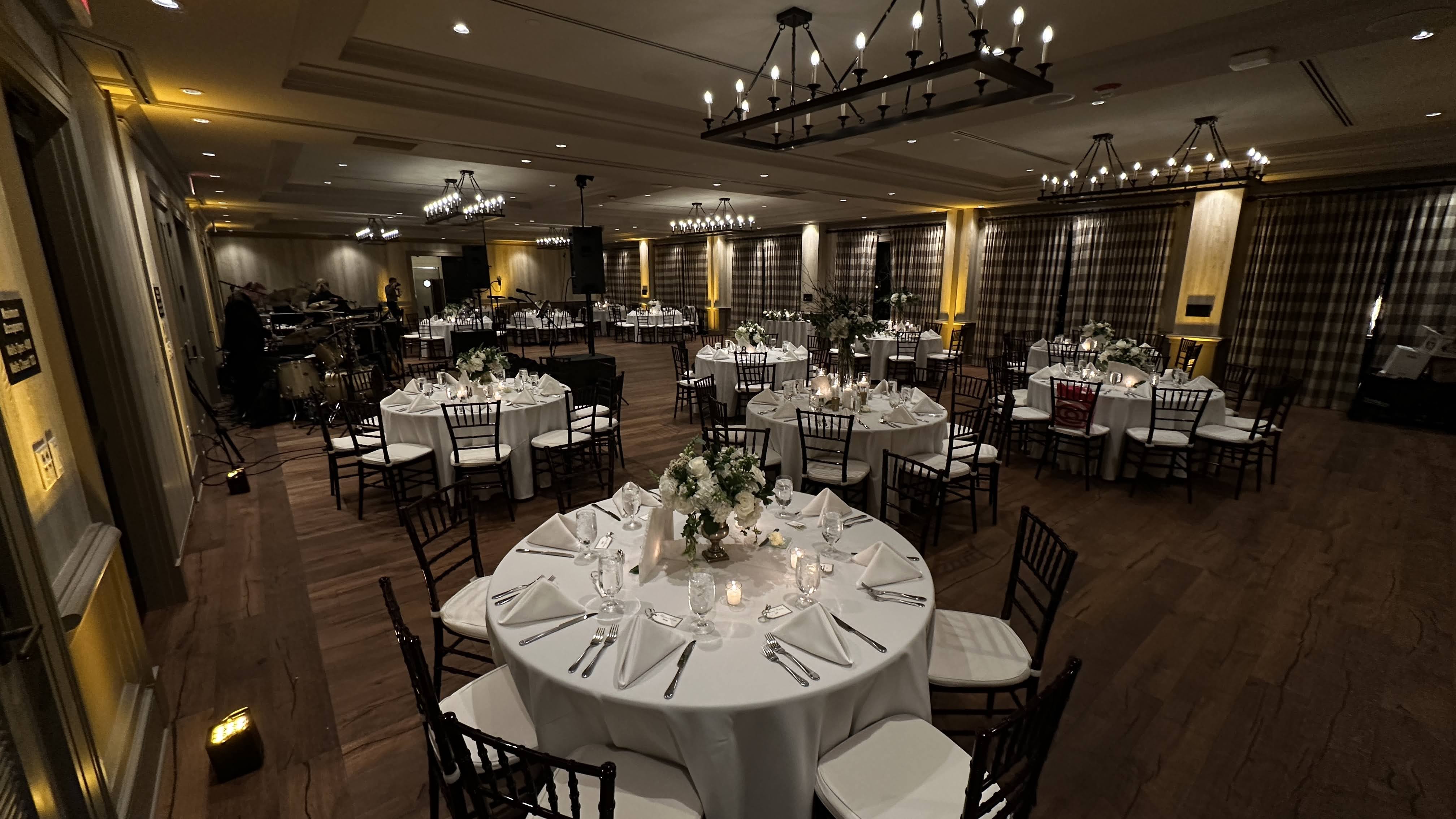 Reception and dance floor at the Kimpton Taconic with DJ sound system and event lighting.